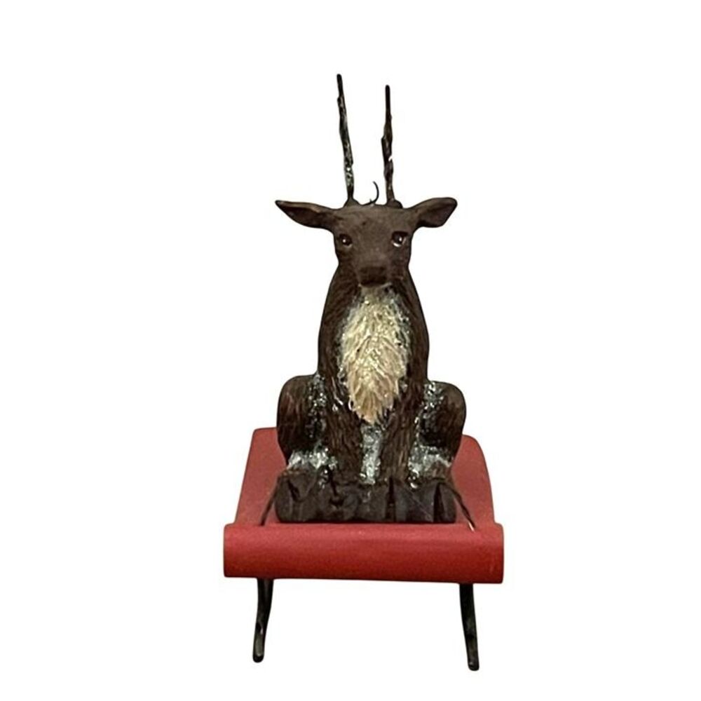 vintage Reindeer On Sled Christmas Ornament